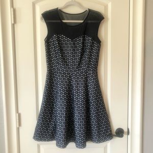 NWT Blue and white pattern dress with see through mesh top